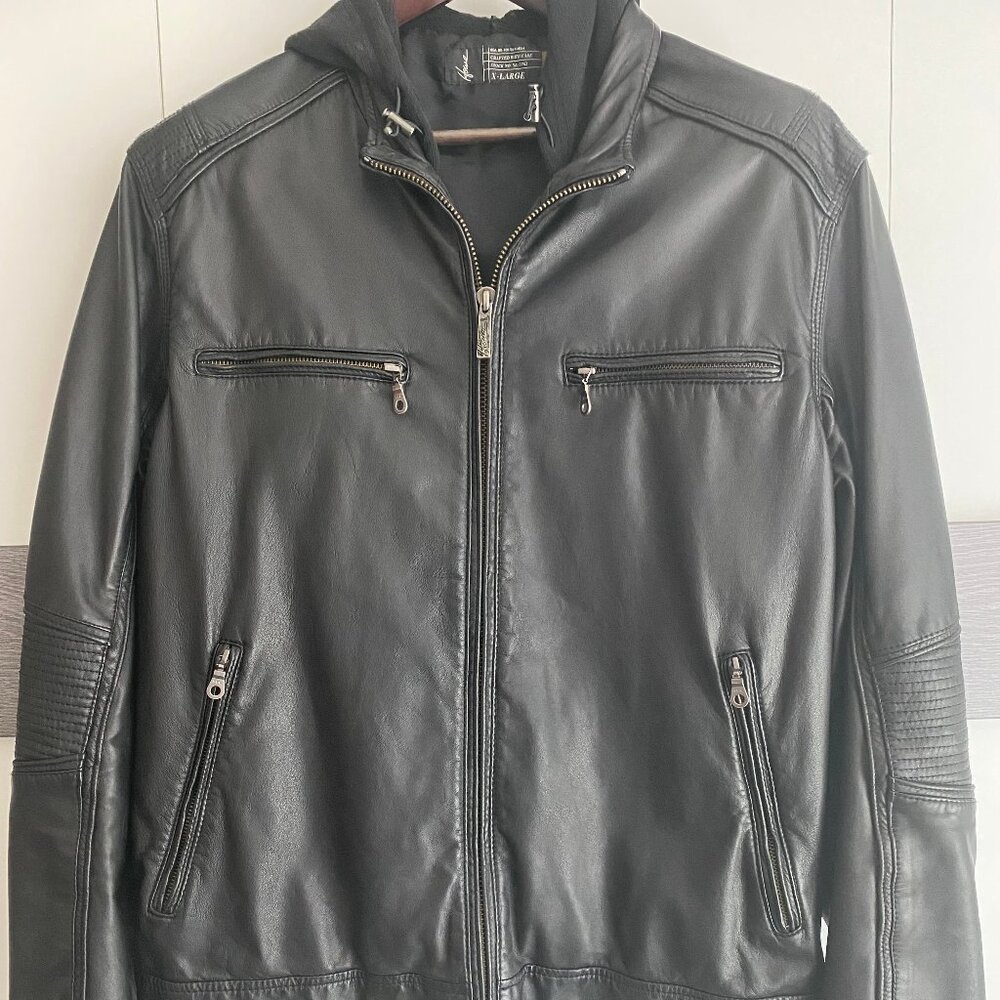 HOWE BLACK LEATHER JACKET WITH HOOD SIZE XL